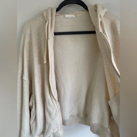 American Vintage Itonay Hoodie Cream Zip-Up Hoodie XS/S Cotton and Linen Jacket - Picture 9 of 13